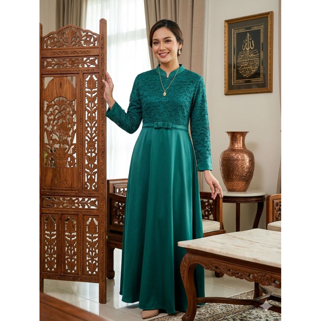 Gaun pesta / gamis satin kombinasi brukat pe el
