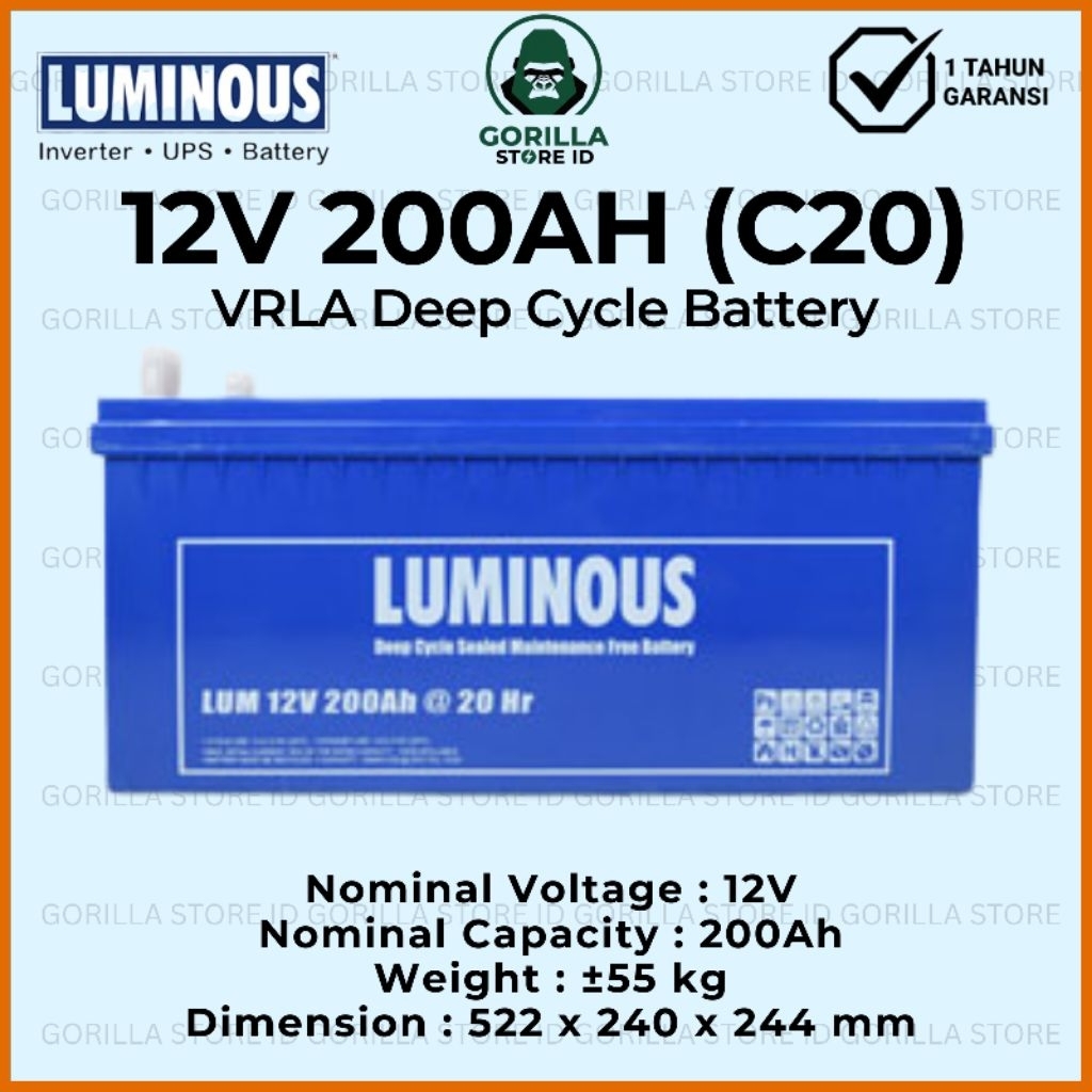 Baterai Aki VRLA AGM LUMINOUS 12V 200AH