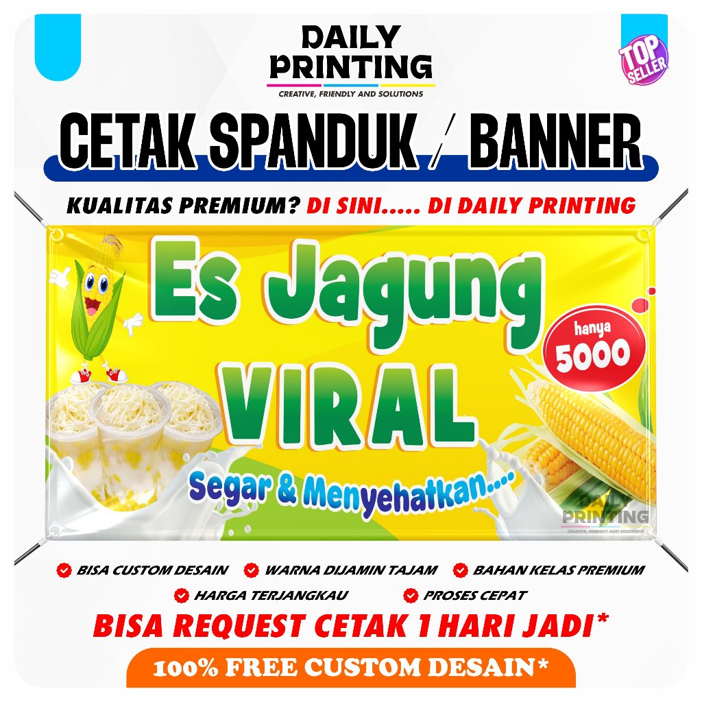 [FREE DESAIN] CETAK SPANDUK BANNER CUSTOM JUALAN ES JAGUNG - SPANDUK JUAL ES JAGUNG