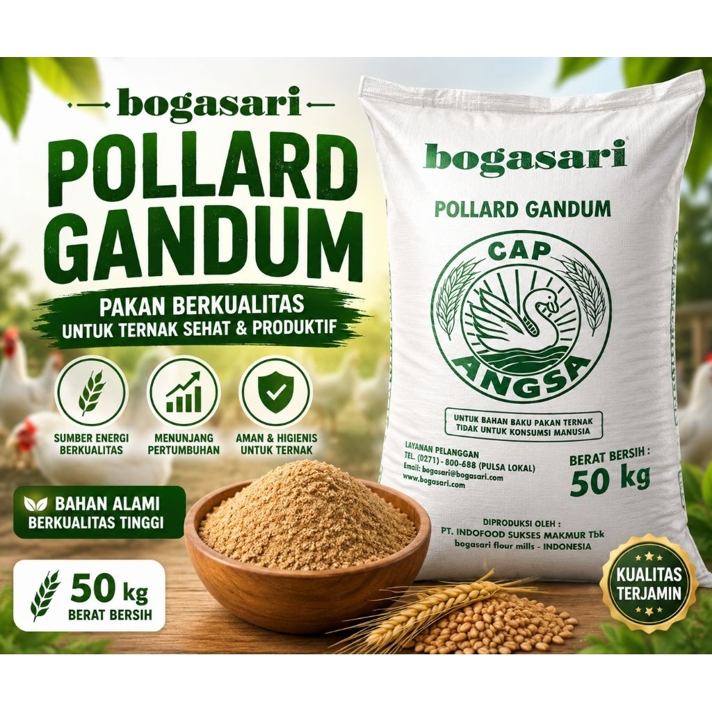 Pollard Gandum Bogasari Cap Angsa 1kg Pakan Ternak Berkualitas
