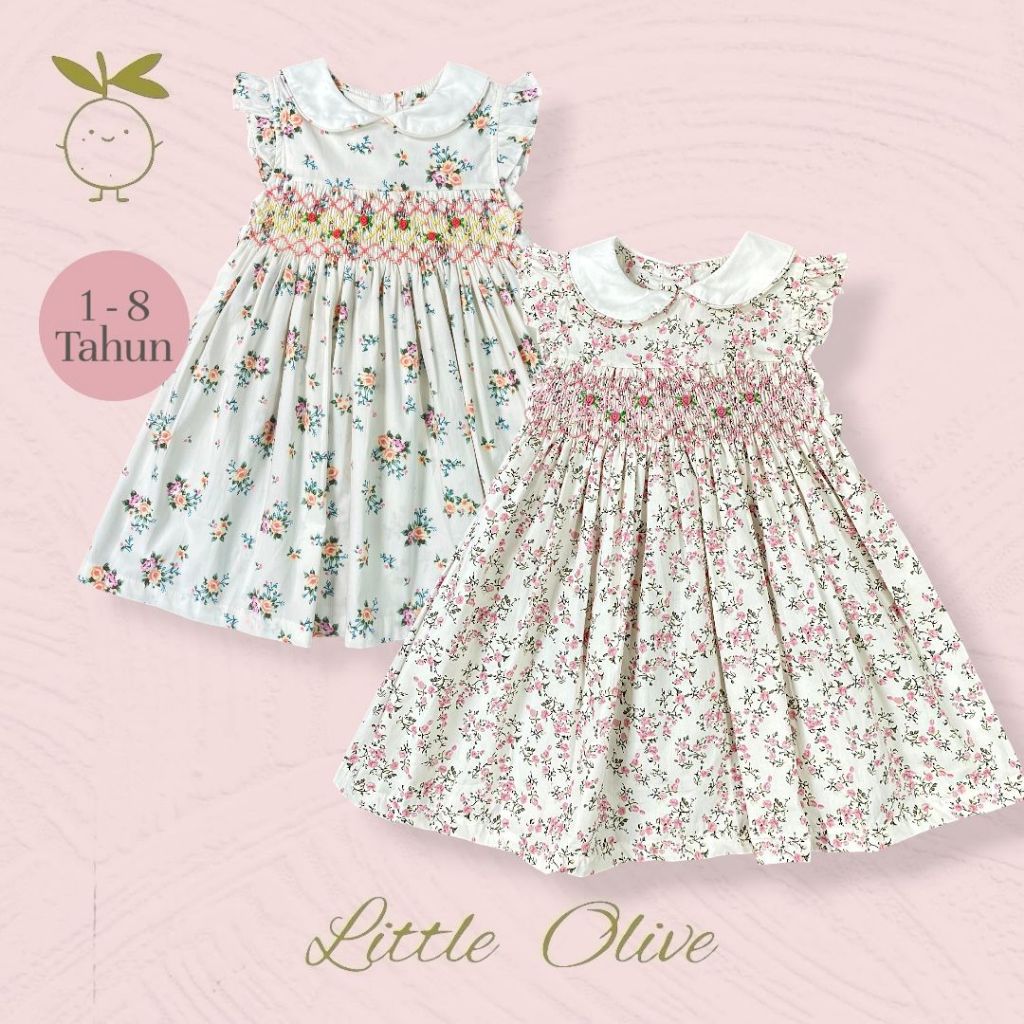 Little Olive- Emma Dress | 1-8 Tahun | Dress Dear GG | Terusan anak Cewek | hand smocked Dress