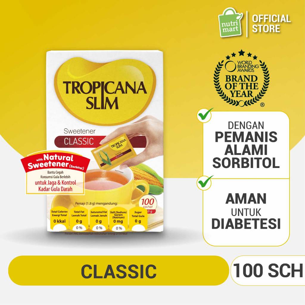Tropicana Slim Sweetener Classic 100 sachet - Pemanis untuk Bantu Batasi Gula