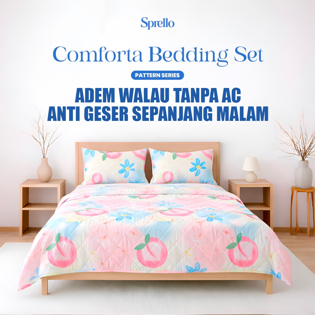 SPRELLO Bedcover Set Sprei COMFORTA SERIES Sarung Bantal & Guling Bahan Microtex Lembut dan Adem Set