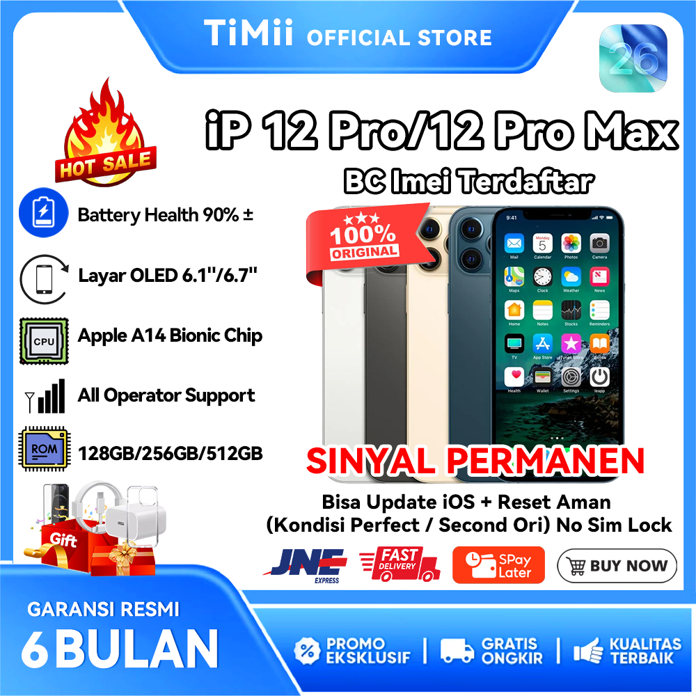 iPhone 12 Pro & 12 Pro Max Second Original BC Inter 128GB 256GB 512GB IMEI Terdaftar Sinyal Permanen