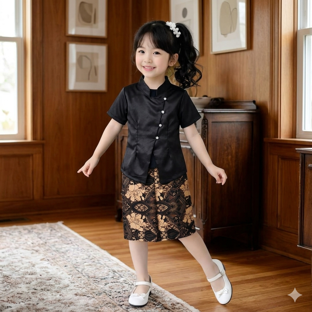 Setelan Kebaya Janggan Anak Perempuan Lengan Pendek Rok Batik Premium Baju Kartini, Wisuda, Adat Gad