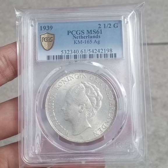 PCGS MS61 2,5 Gulden Wilhelmina thn 1939