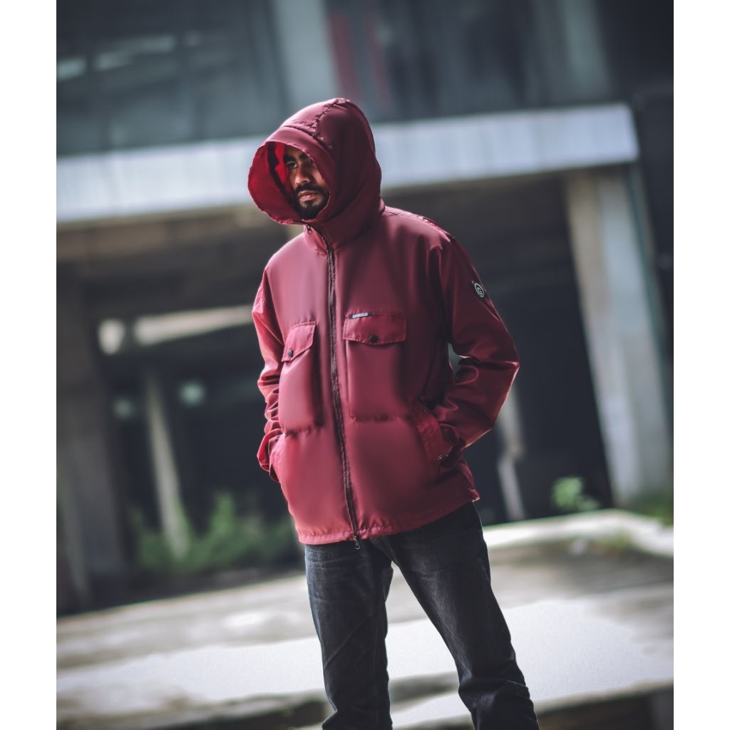 Genious Casual Jaket Corong Nylon Crinkle Maroon