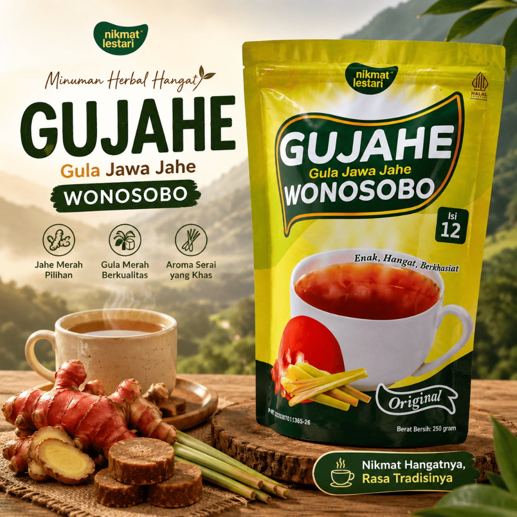 GUJAHE Wonosobo Isi 12 – Minuman Herbal Tradisional | Gula Jawa Jahe Siap Seduh