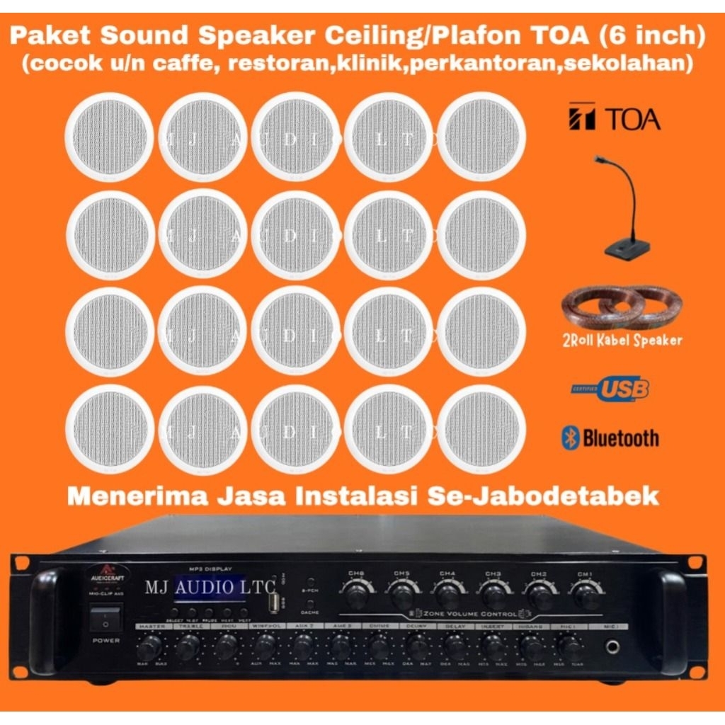Paket Speaker Ceiling TOA / Paket Speaker Plafon TOA (6 inch )+ Selector ( 20 Speaker )