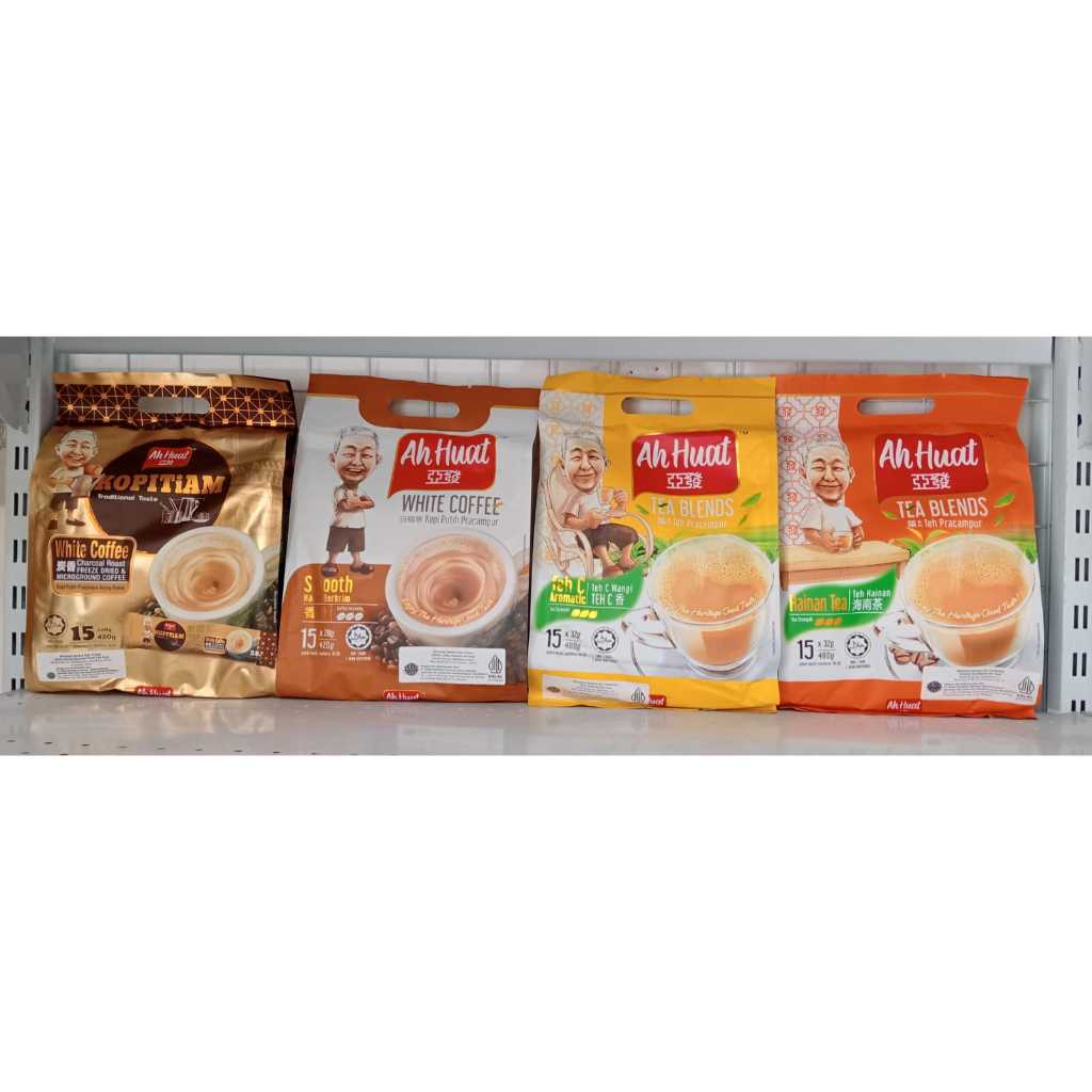 Ah Huat BPOM , White Coffee : Smooth, Charcoal Roast,  Kopi O. Varian Teh : Teh C, Teh Hainan,