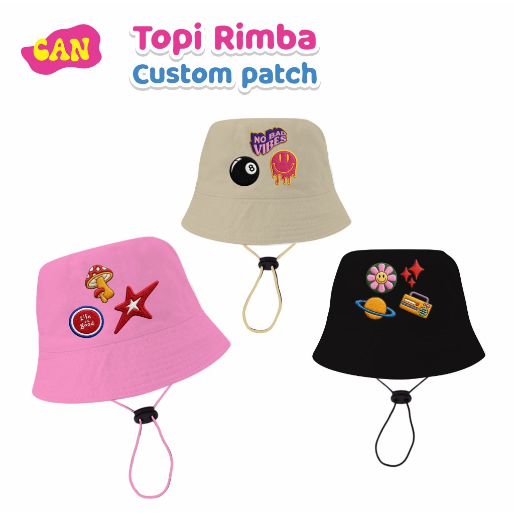 CAN Topi Rimba Custom Desain Patch | Topi Rimba Jaring Custom Patch Karakter & Nama | Topi Rimba Cus