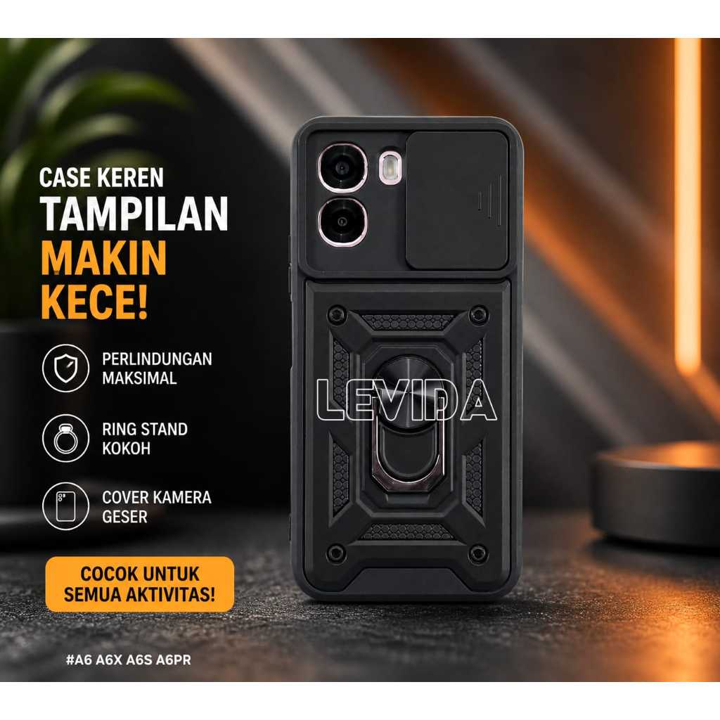 Oppo A6X Oppo A6X Pro Oppo A6T Oppo A6 Pro Case Robot Slide Kamera Protect + Ringstand Black Oppo A6