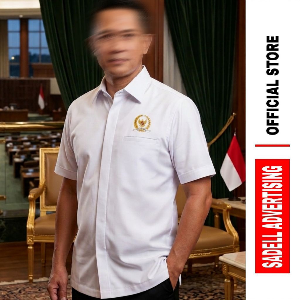 Kemeja DPR RI Seragam DPR RI Baju DPR RI Putih Lengan Pendek Pria Bordir