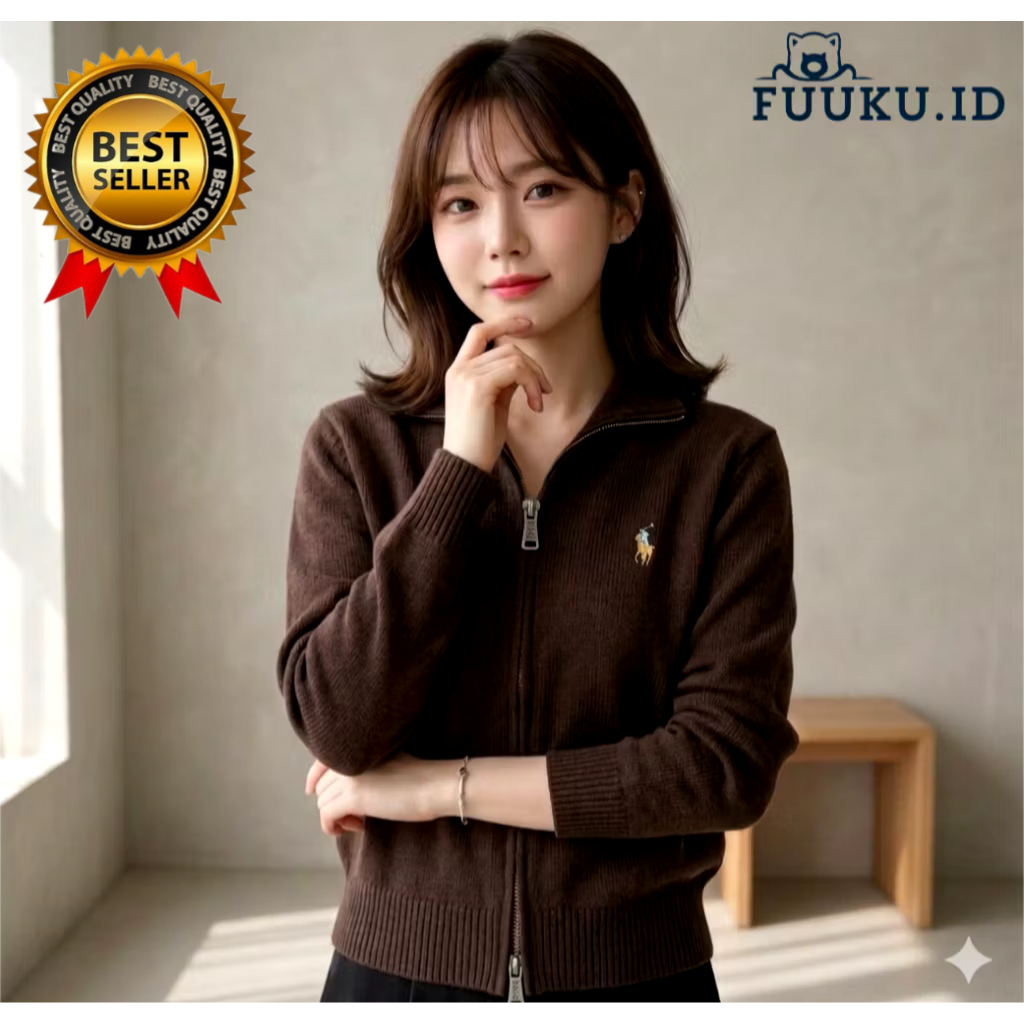 FUUKU.ID Halana Zipper Knitwear | Sweater Zipper Polos Rajut Premium | Pakaian Sweater Cardigan Atas