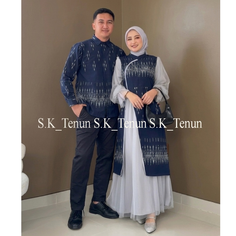 SK TENUN - BAJU TENUN COUPLE HANA NAVY - GAMIS WANITA JILBAB ATASAN WANITA KONDANGAN PREWEDDING