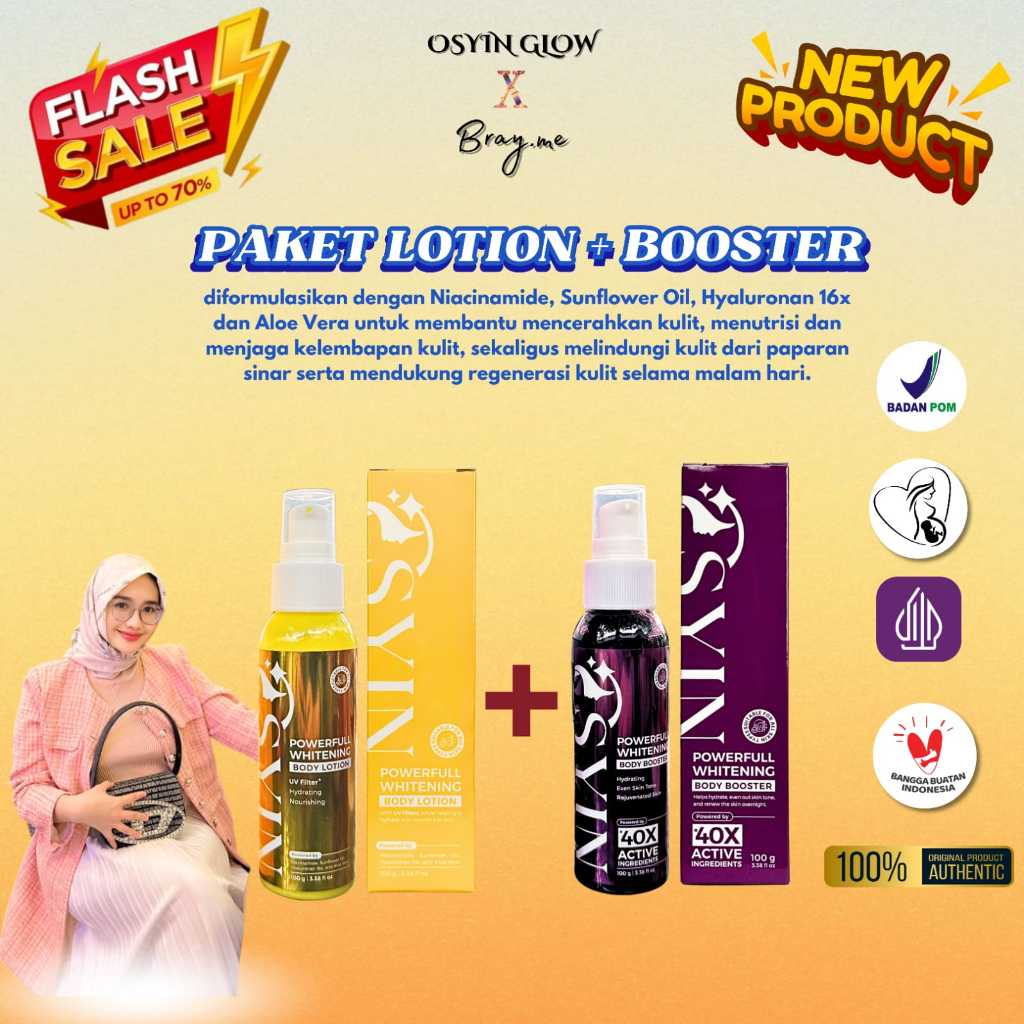 PAKET POWERFULL WHITENING Body Lotion + POWERFULL WHITENING Body Booster Osyin Glow
