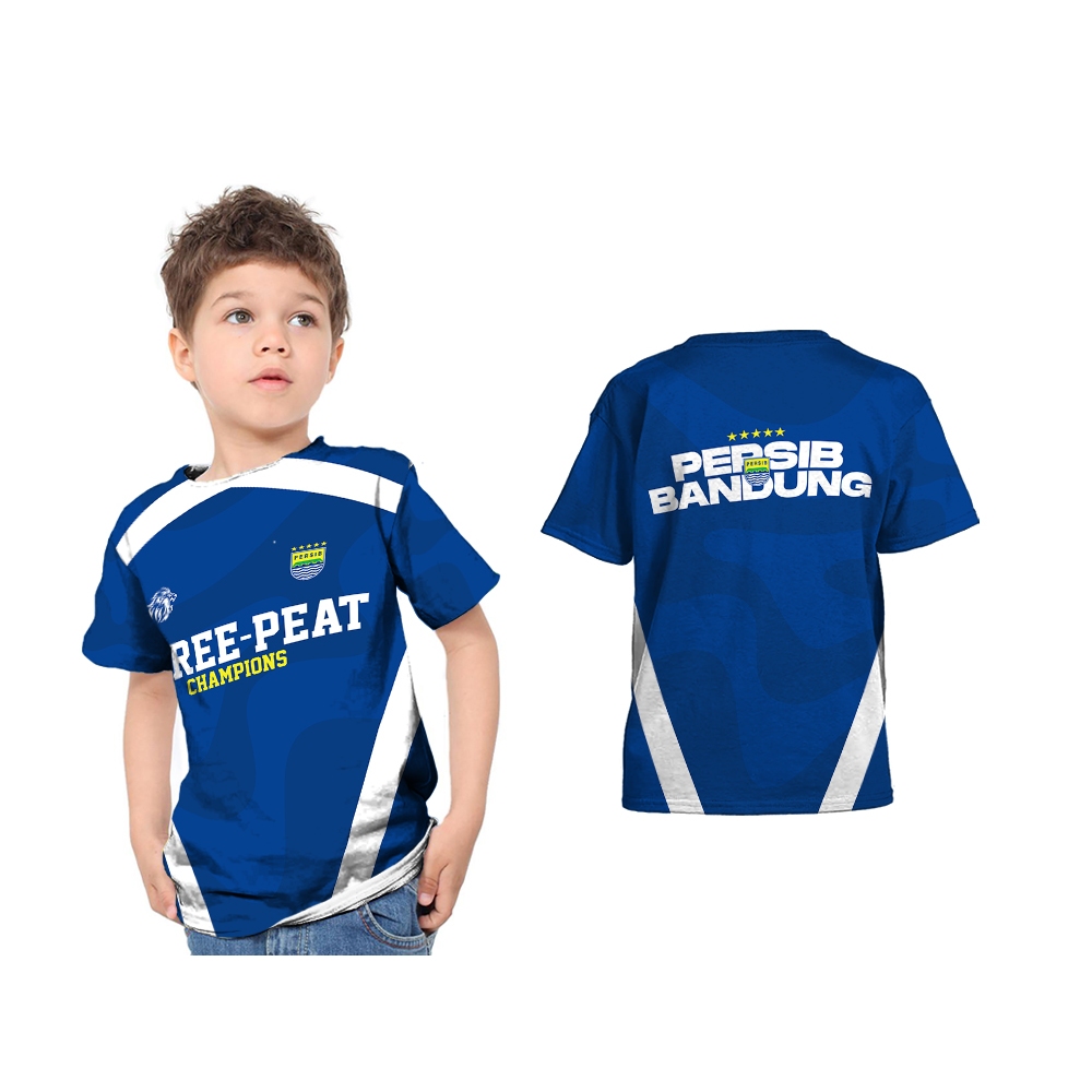 UBER SUBLIM - Baju Kaos Jersey Anak PERSIB BANDUNG THREE-PEAT CHAMPIONS Biru Custom Full Print