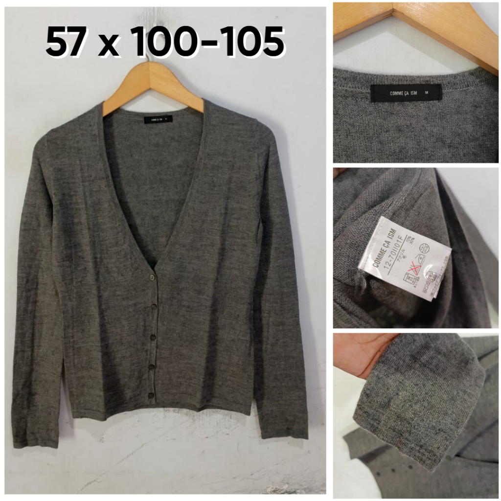 Cardigan Comme Ca Ism Abu Tua V Neck Size M Wanita Cardi Knit E226