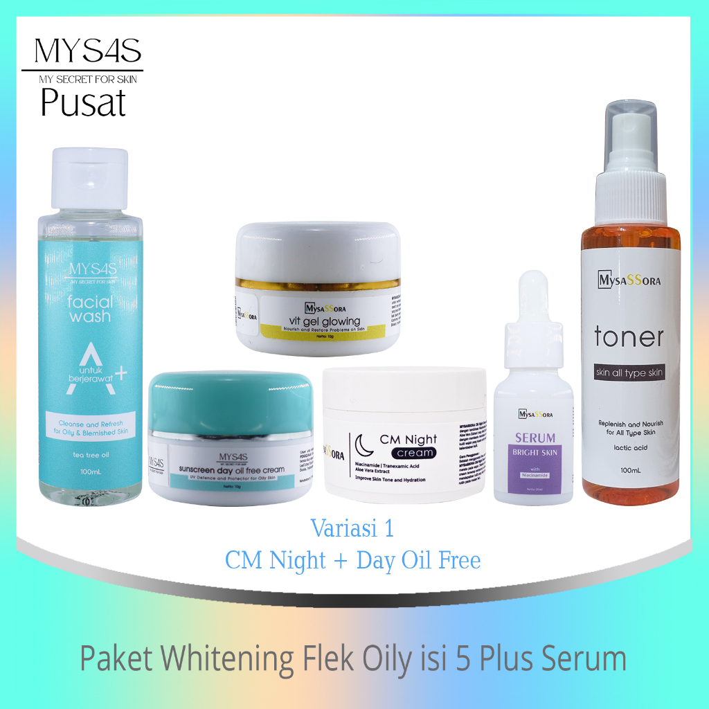 Mysas Paket Whitening Flek Oily isi 5 Plus Serum
