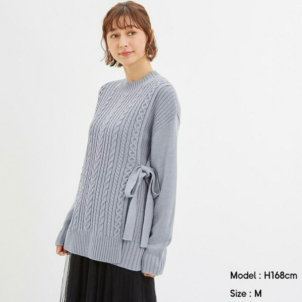 INCLUDE ADMIN| GU UNIQLO CABLE KNIT / RAJUT KEPANG WITH SIDE RIBBON SWEATER IN GRAY  (M)