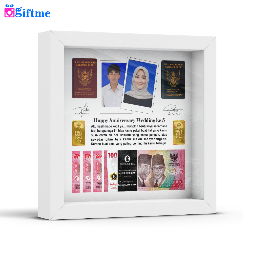 GIFTME Hadiah Pernikahan Bingkai Foto Aesthetic Custom Foto & Logam Mulia Kado Anniversary