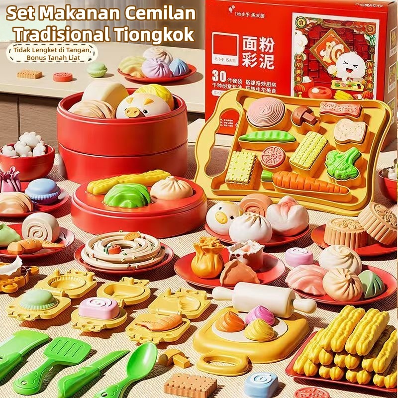 Mesin Teh & Sarapan Lilin Plastik Anak Mainan DIY Edukasi Set Cetakan Mainan Peran Rumah-Rumahan
