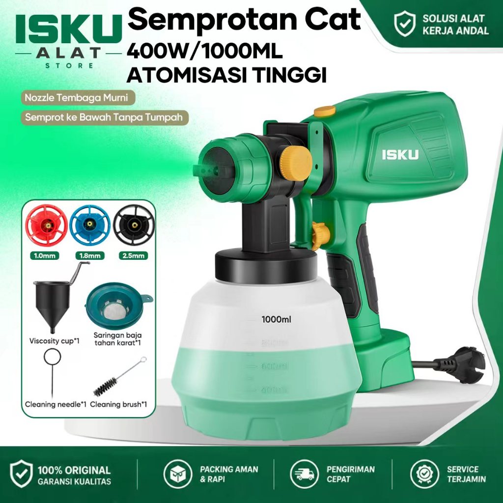 ISKU Spray Gun Elektrik 400W Mesin Semprot Cat Paint Sprayer Tanpa Kompresor Hasil Halus
