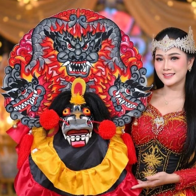 Barongan Kayu Waru Leak Bali Barong Rangda Handmade Kostum Tari Tradisional Hias Api Dekorasi
