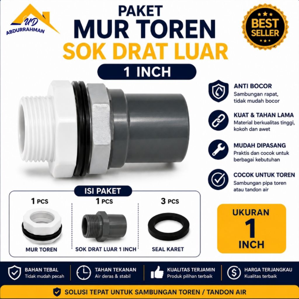 Paket Mur Toren / Tandon dan Sok Drat Luar SDL Pipa PVC Socket 1 inch
