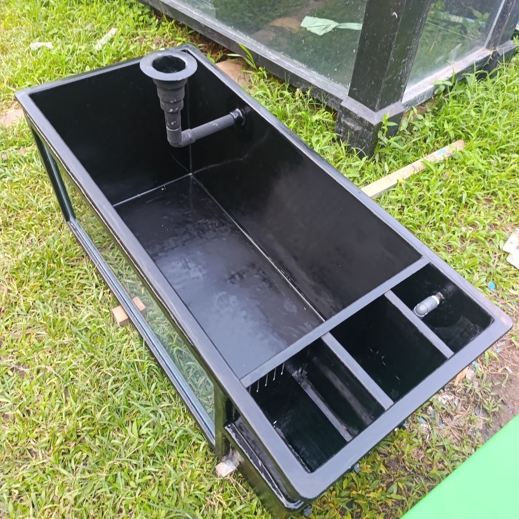 Bak fiber Hitam cantik uk 125*55*50 kaca +filsam 3 chamber+mushroom fiberglass berkualitas bak porta