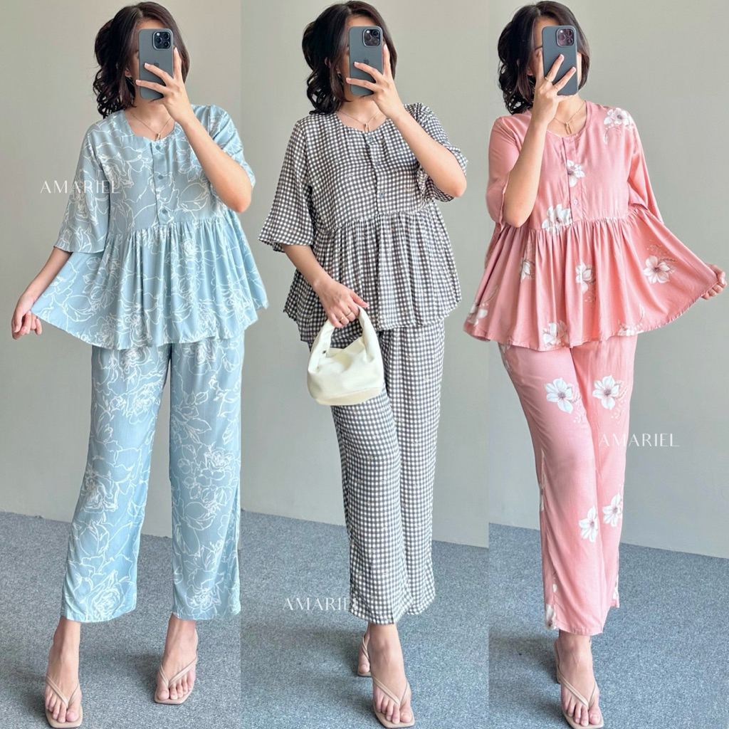 Amariel Wishme OneSet Piyama Setelan Baju Tidur Nyaman Bumil Busui Friendly