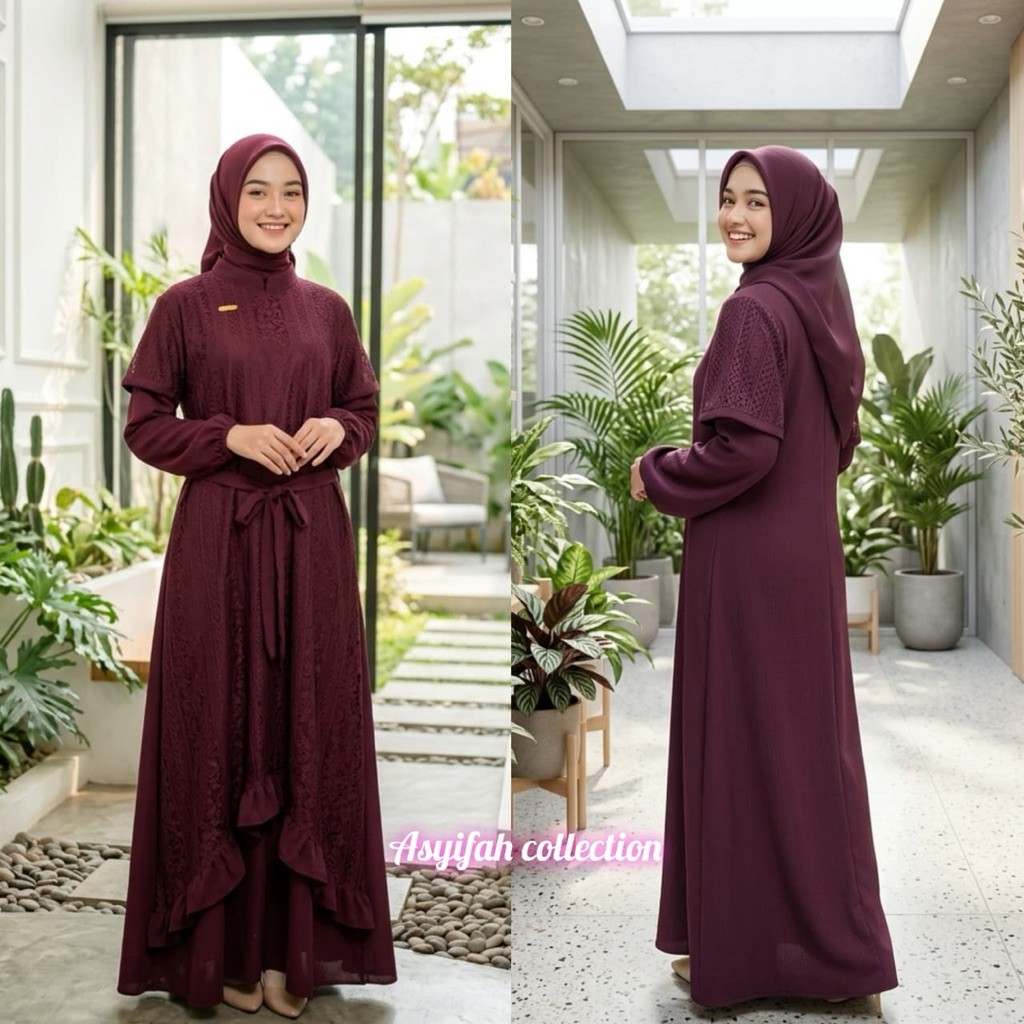 Aisyah GAMIS BORKAT BAWAH MAYUNG REMPEL + LENGAN PUNDAK BORKAT PESTA BAHAN CRINKLE AIRFLOW MIX BORKA