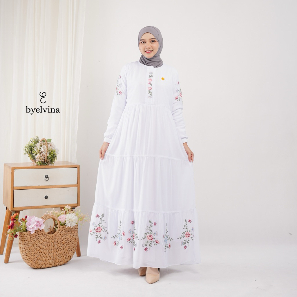 LARISSA DRESS GAMIS PUTIH BERSIH CERUTY PREMIUM BORDIR