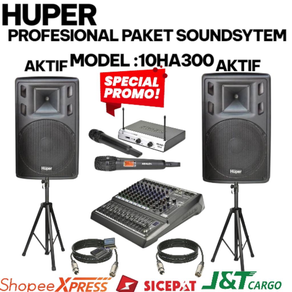 paket Soundsystem Huper 10 inch aktif 10HA300 original