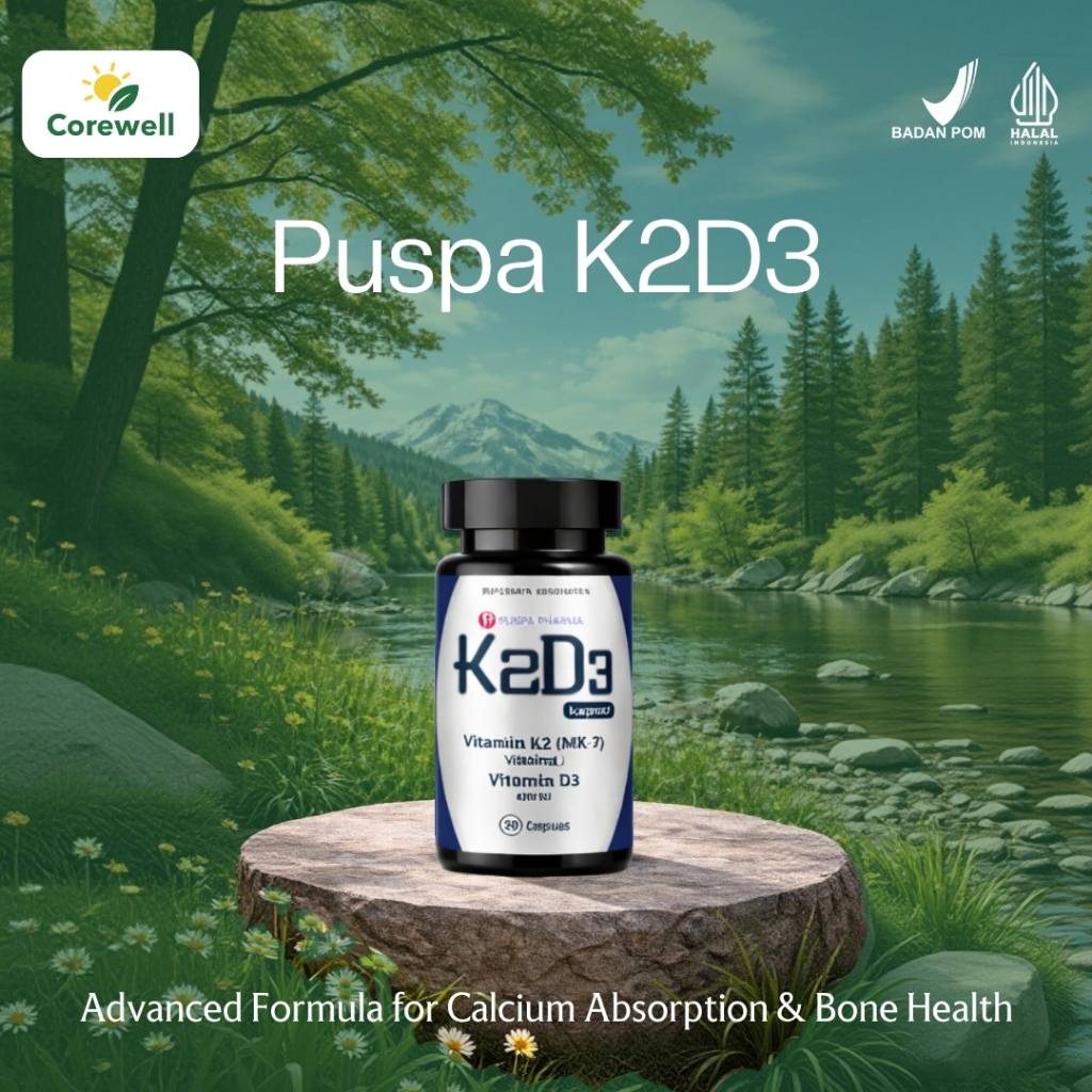 Puspa K2D3 - Penyerapan D3 Lebih Optimal, Tulang Lebih Kuat - BPOM & Halal - 30 Kapsul
