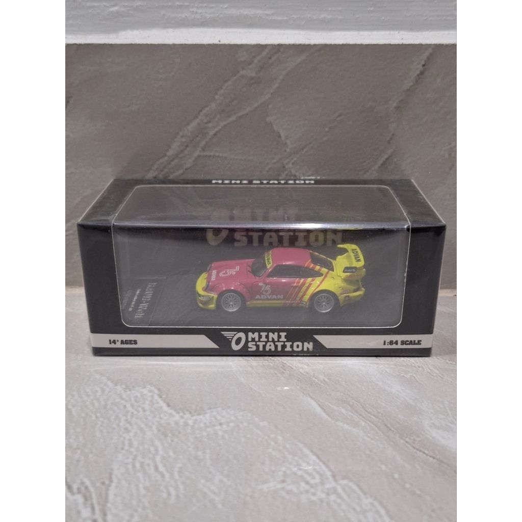 Diecast MiniScale Mini Station 1:64 RWB Porsche 964 Funky ADVAN 75 Livery Pink Yellow GT Wing Limite