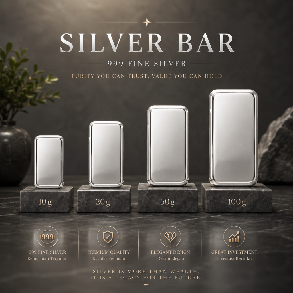 Perak Batangan 99,9%  10gr 20gr 50gr 100gr Premium Silver Bar,Perak Murni Investasi dan Koleksi
