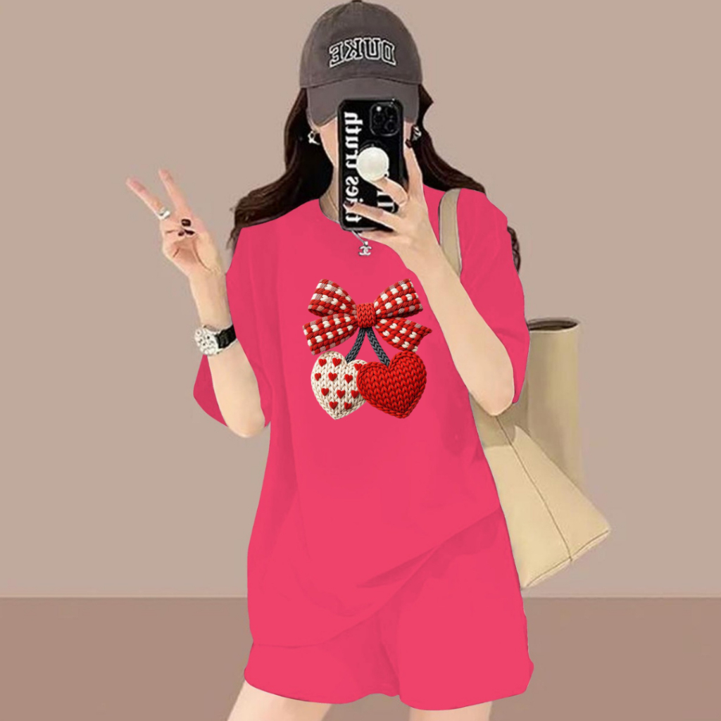 Set Wanita Babyterry Lengan Pendek Celana Pendek Oneset Cewek Kekinian Import