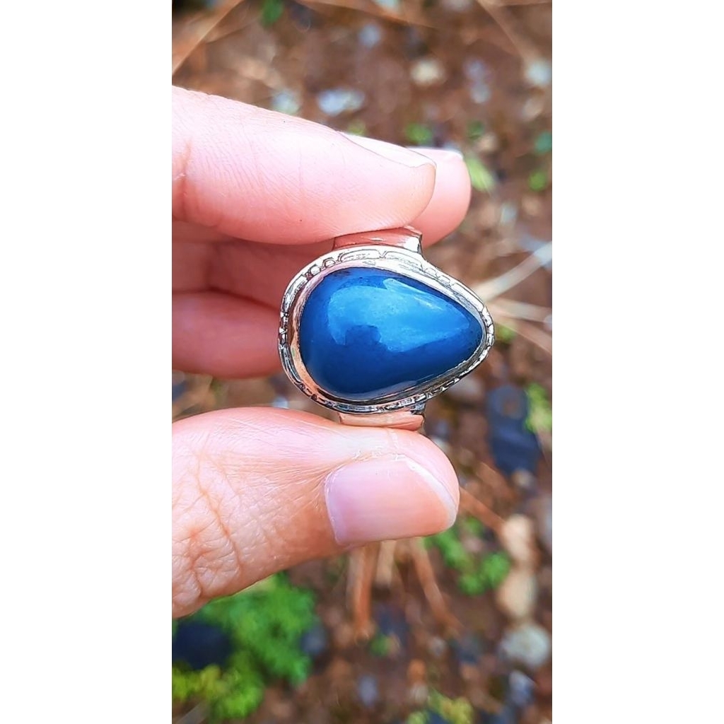 Cincin Batu Bacan Biru Lawas Natural Ring 8