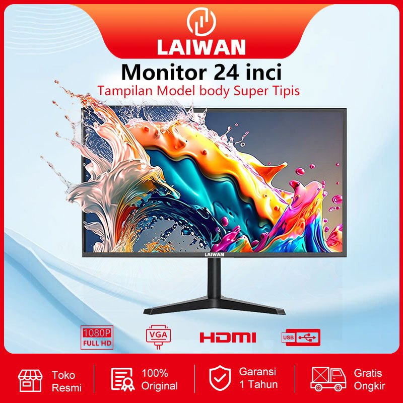 LAIWAN LED Monitor 24 inch Monitor PC Berkualitas Premium dengan HDMI 1080p