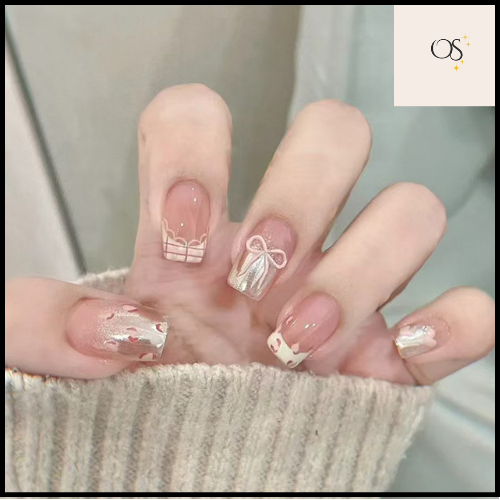 Kuku Palsu (FREE LEM) Motif Pita Cantik Lucu Pink Kuku Nail Art Premium Wisuda Sekolah Kantor Nikaha