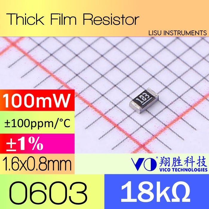 18K 0603 ±1% 100mW SMD Thick Film Resistor 18KR 183