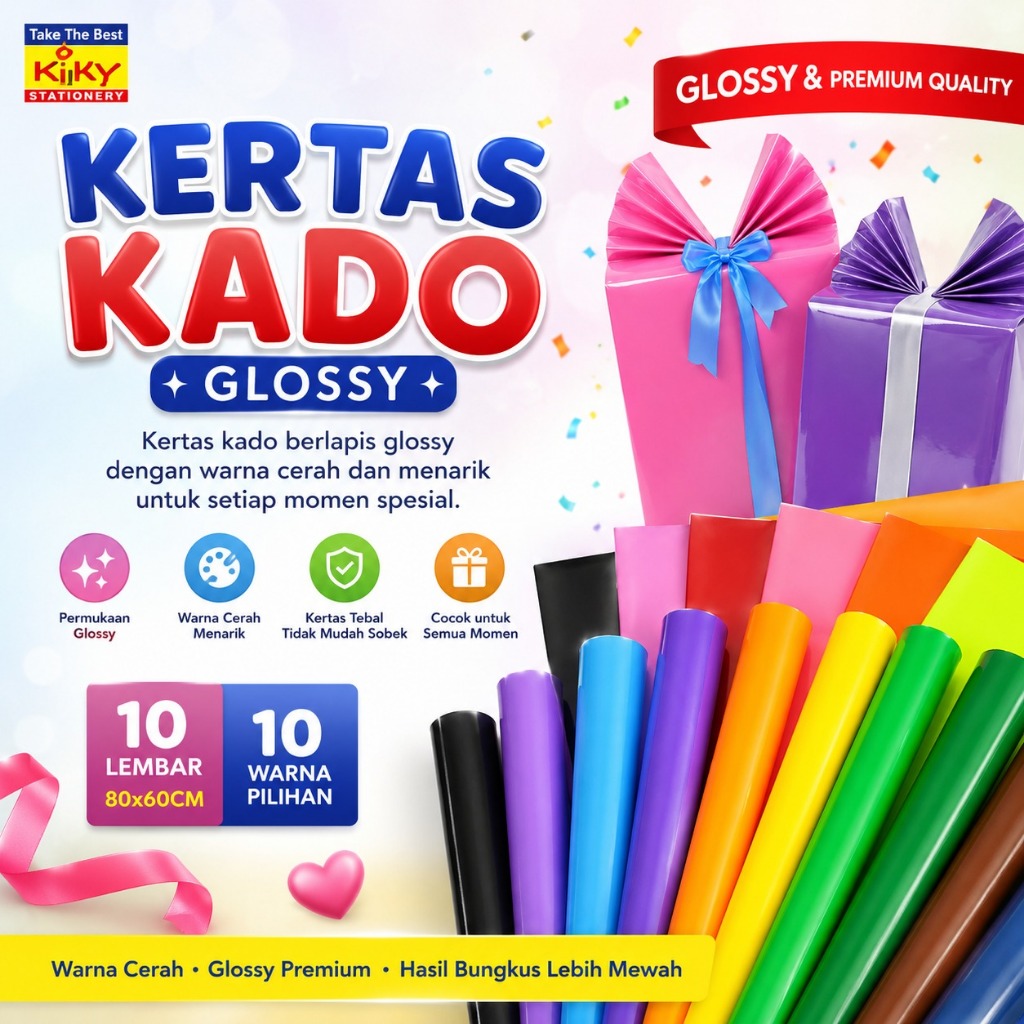 Kertas Kado Kiky Polos Glossy Warna Kertas Manggis Pembungkus Kado