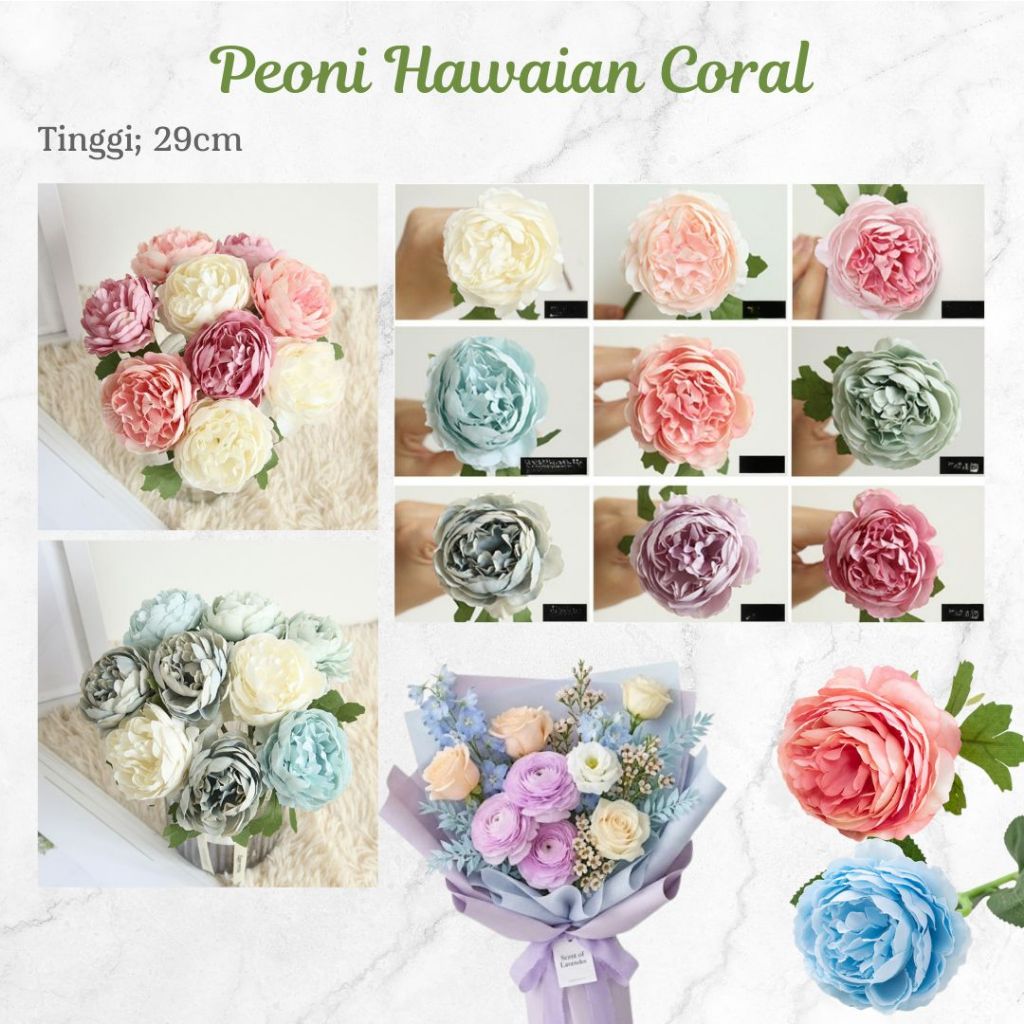 Bunga Artificial Flower Peoni Premium Flower Bouquet Peoni Hawaian Coral Single Dekorasi Buket Bunga