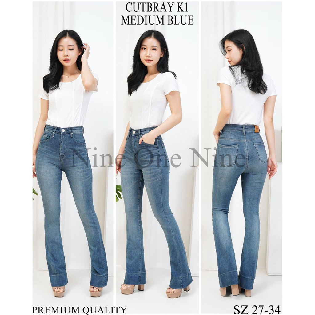 Celana Cutbray Jeans Hw Ultra  Light Blue Softjeans Stretch Nine One Nine Jeans