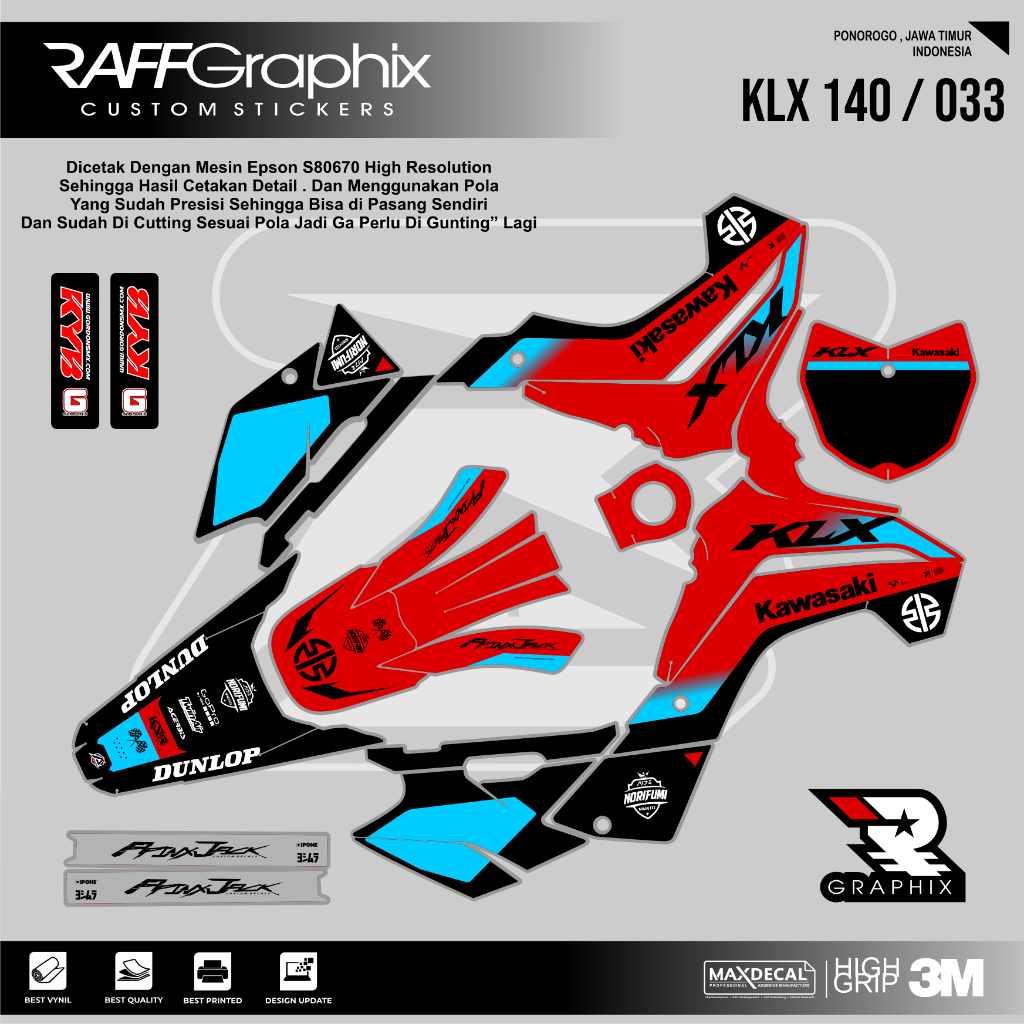 DECAL KLX 140 SUPER GLOSSY KODE 033 - DECAL STICKER KLX - STICKER KLX MURAH - DECAL KLX MURAH