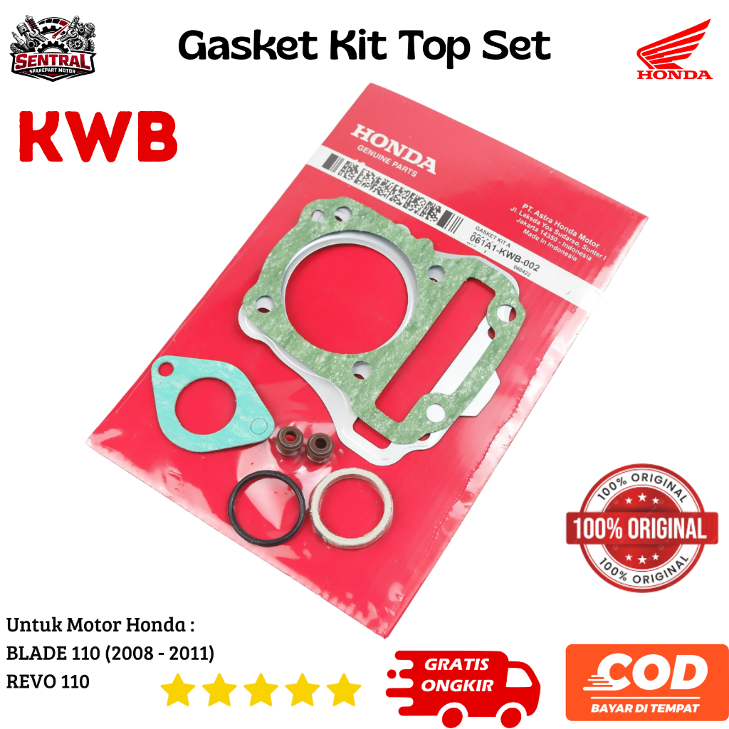 Top Set Paking Blok Mesin Honda Revo 110 & Blade 110 Original KWB | Gasket Set Mesin Revo Blade Ori