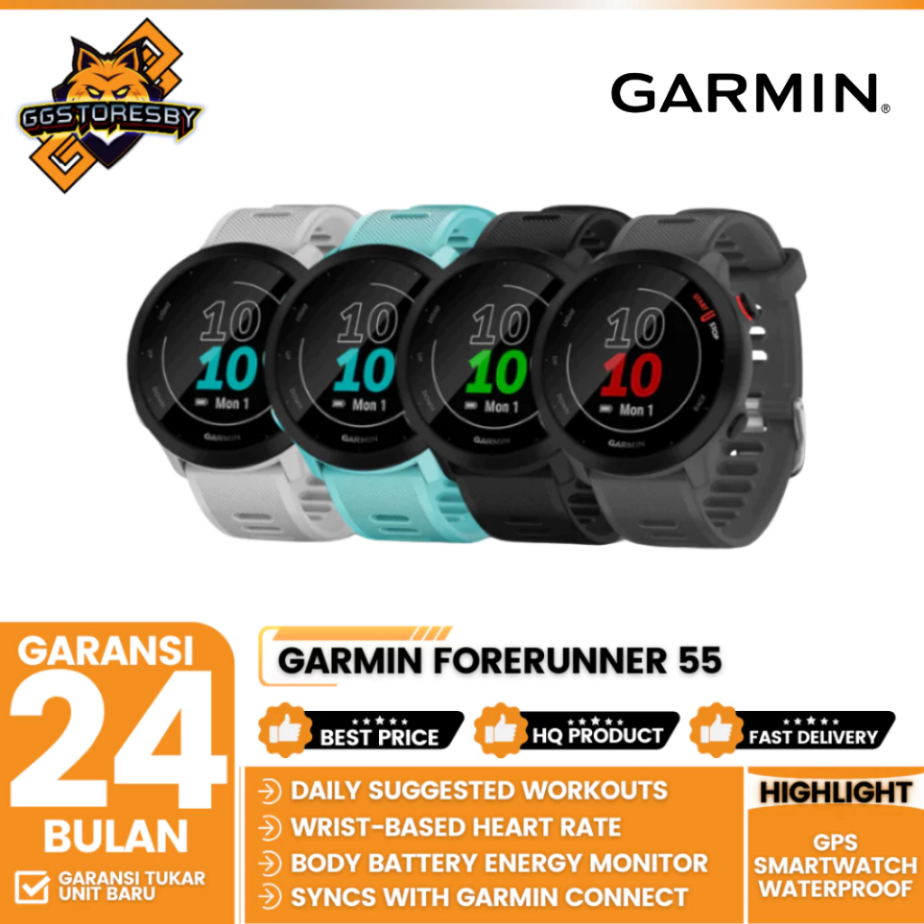 Garmin Forerunner 55 Gps Smartwatch Waterproof 5 Atm 1,04'' Smart Watch Garansi Resmi