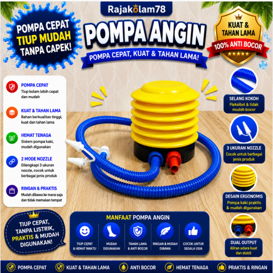Pompa Ban Renang Manual Injak Kaki Kuning Multifungsi Berkualitas Murah