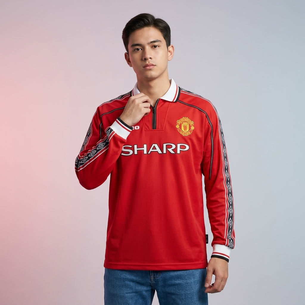 Longsleeve Jersey Retro Mnchstr Untd Home Trebel winner 1998 1999 Baju Bola Long Sleeve Lengan Panja